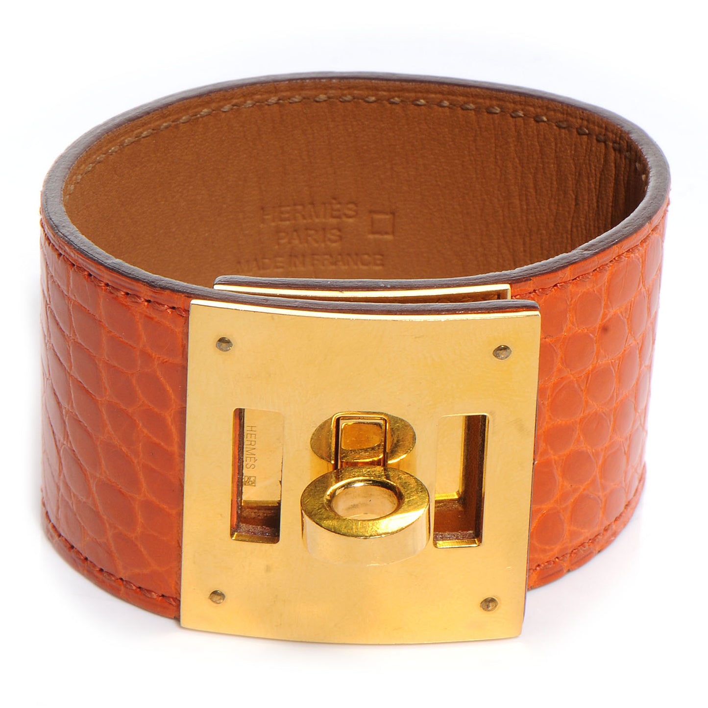 Shiny Alligator Kelly Dog Cuff Orange