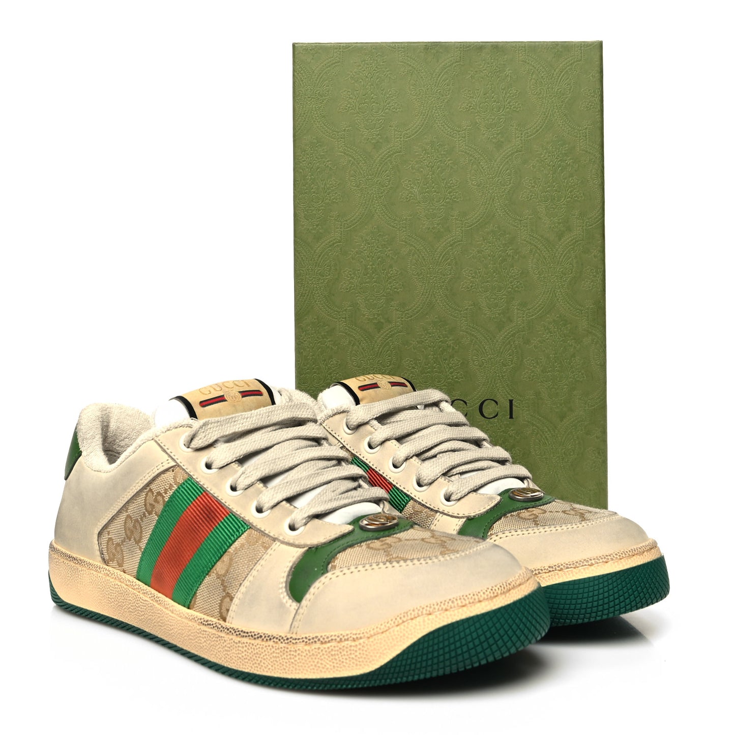 GG Monogram Nubuck Web Womens Screener Sneakers 39.5 New Sand Dusty Milk Vintage Green