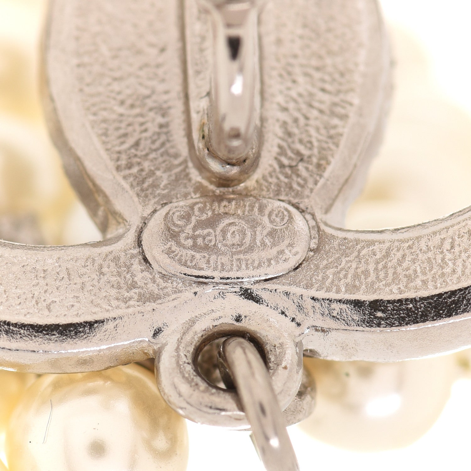 Chanel Crystal Pearl CC Drop Clip On Earrings Silver 4 of 5