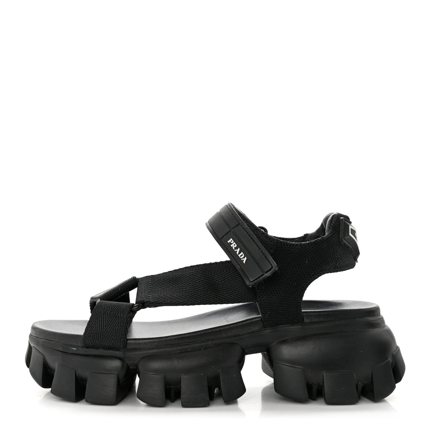 Prada Rubber Nylon Velcro Womens Cloudbust Thunder 50mm Sandals 37 Black 1 of 8
