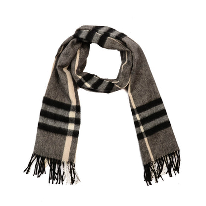 Burberry Cashmere Classic Check Fringe Scarf Mid Grey 1 of 4