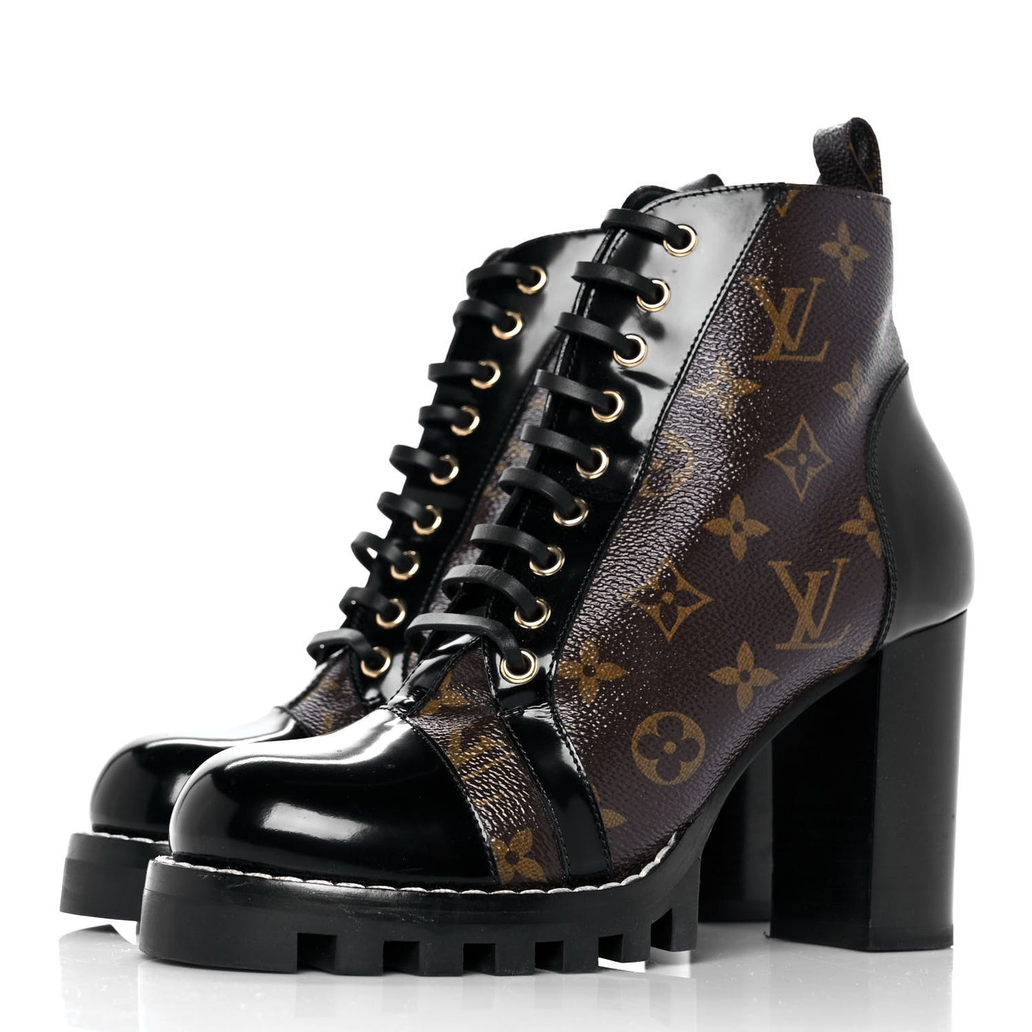 Patent Calfskin Monogram Star Trail Ankle Boots 39 Black