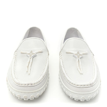 Louis Vuitton Perforated Calfskin Monogram Mens LV Racer Mocassin Loafers 8.5 White 2 of 12