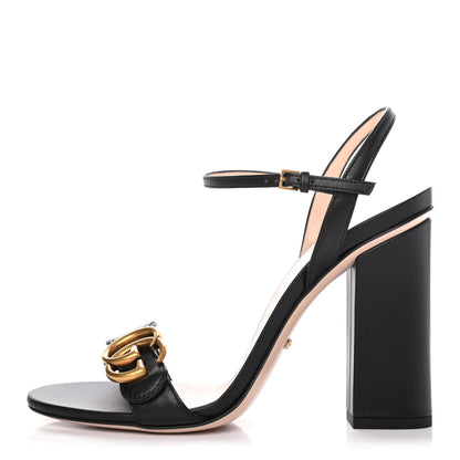 Gucci Lifford Calfskin GG Marmont Ankle Wrap 105mm Sandals 37 Black 1 of 4