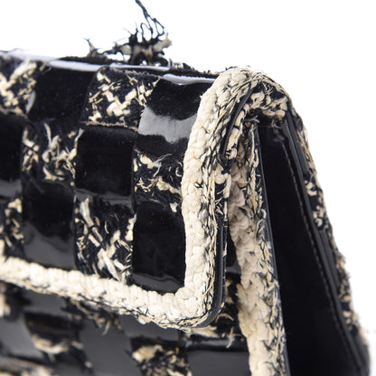 Chanel Tweed Vinyl Woven Medium Single Flap Black White 16 of 19
