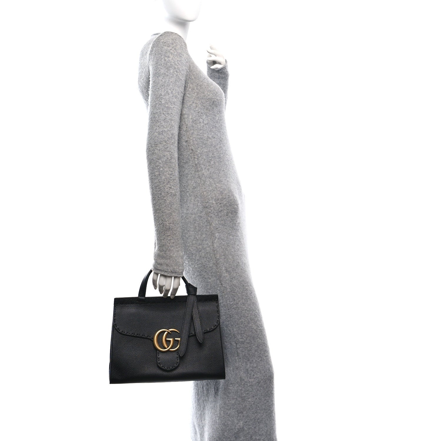 Gucci Calfskin Small GG Marmont Top Handle Bag Black 2 of 12