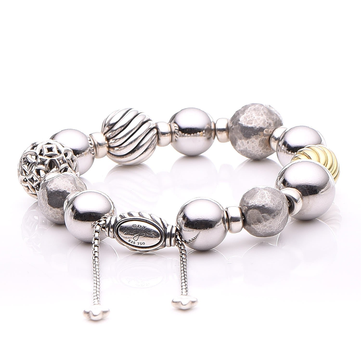 David Yurman Sterling Silver 18K Yellow Gold 12-14mm Elements Bracelet 4 of 5