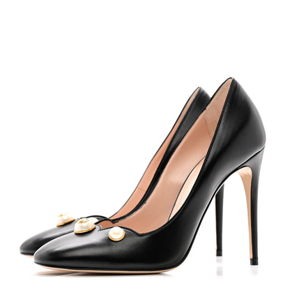 Gucci Calfskin Pearl Embellished Pumps 39 Black 3 of 8