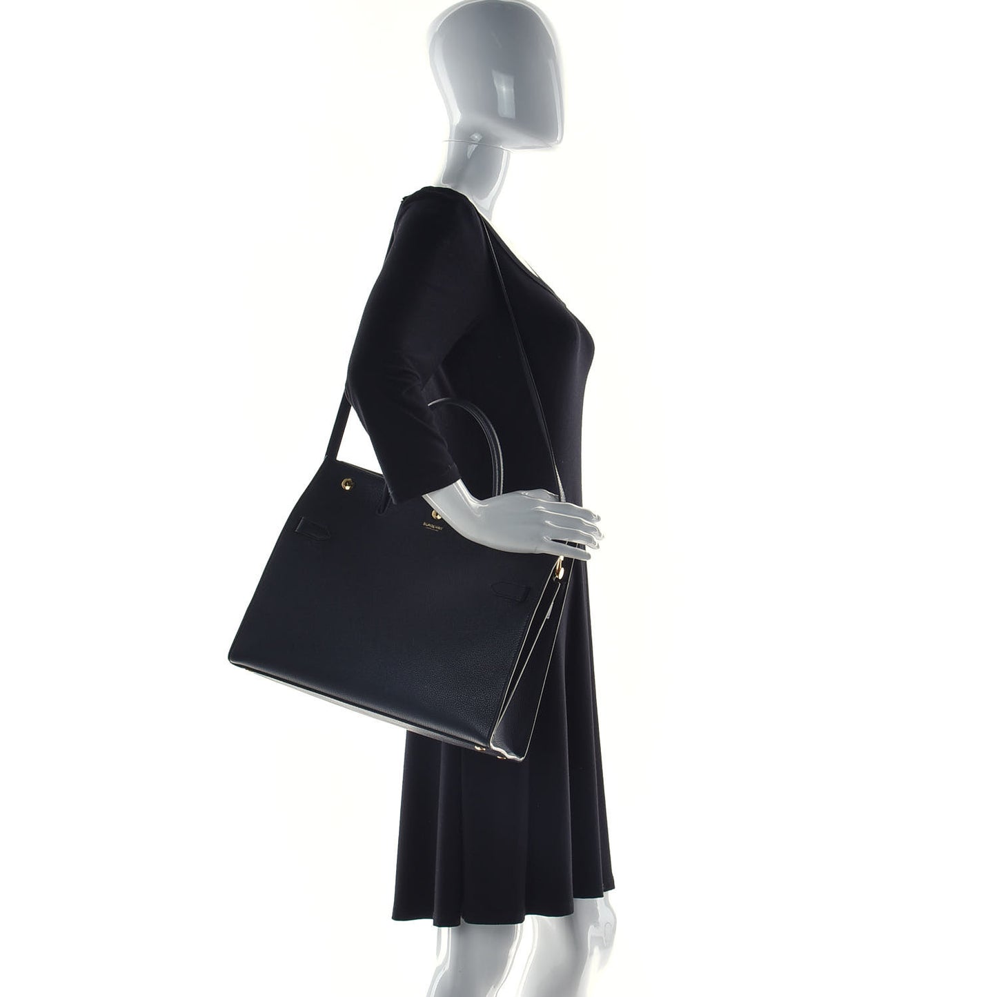 Grainy Calfskin Medium Title Bag Black