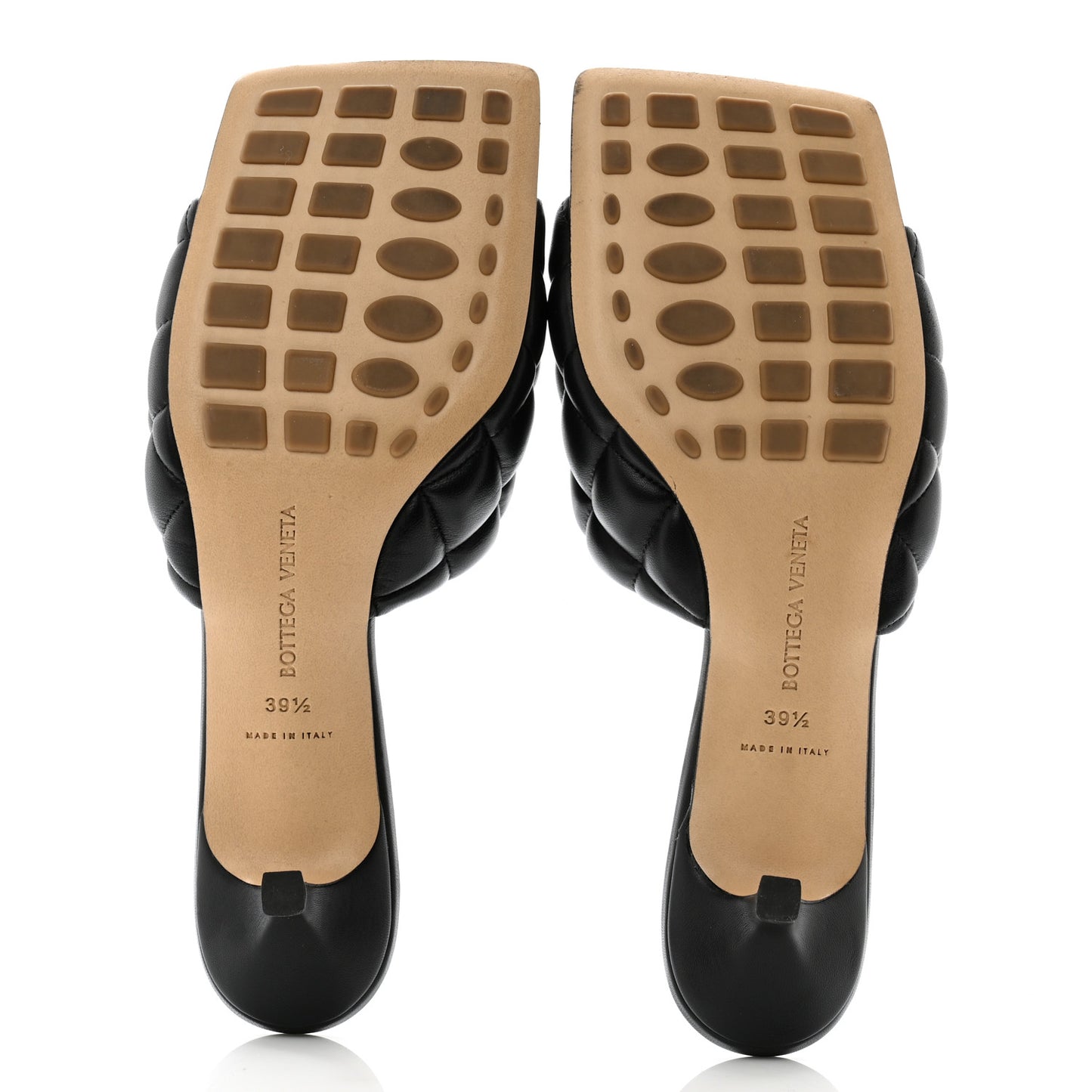 Nappa Matelasse Padded Mid Heel Mule Sandals 39.5 Black