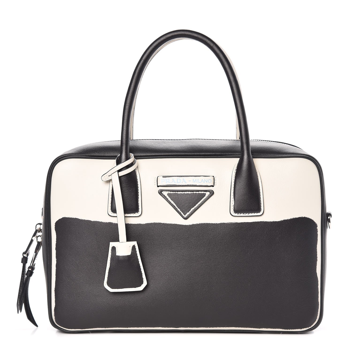 Prada Calfskin Shadow Bowler Black White 1 of 6