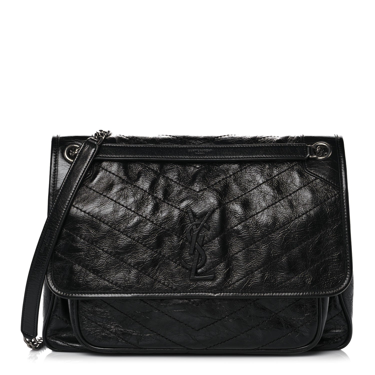 Saint Laurent Crinkled Calfskin Matelasse Monogram Large Niki Chain Satchel Black 1 of 11