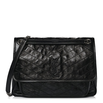 Saint Laurent Crinkled Calfskin Matelasse Monogram Large Niki Chain Satchel Black 1 of 11