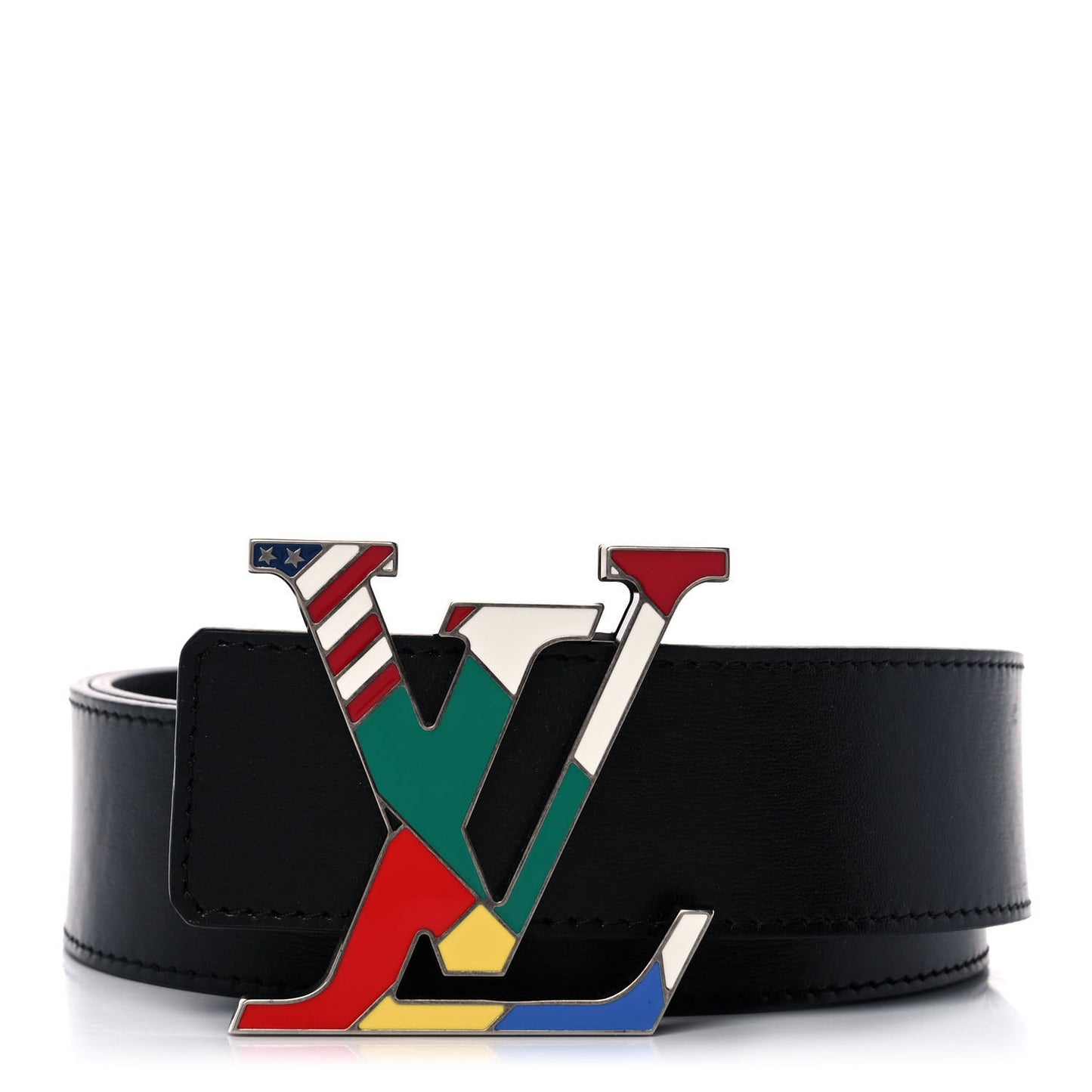 Calfskin 40mm LV Initiales Flags Belt 90 36 Black