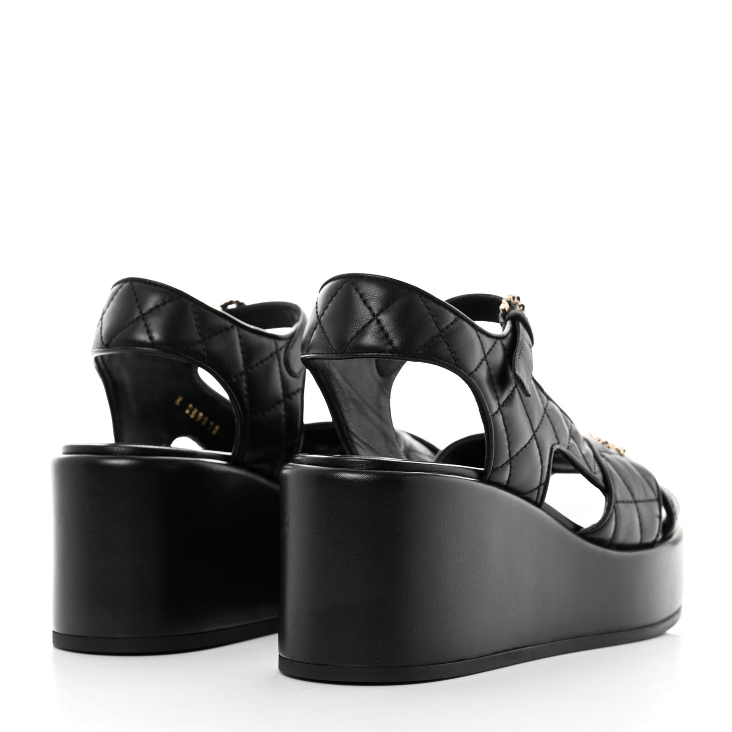 Lambskin Quilted CC Platform Sandals 37.5 Black
