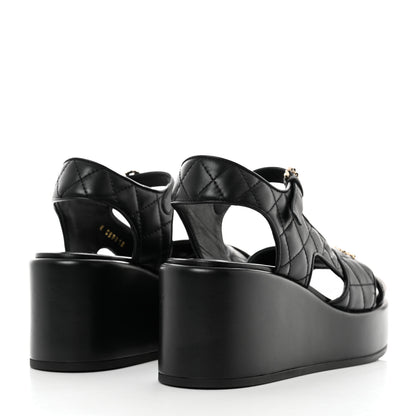 Chanel Lambskin Quilted CC Platform Sandals 37.5 Black 4 of 10