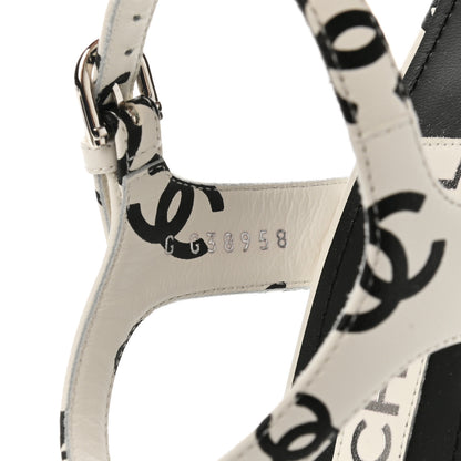 Chanel Printed Lambskin CC Platform Sandals 39.5 White Black 8 of 9