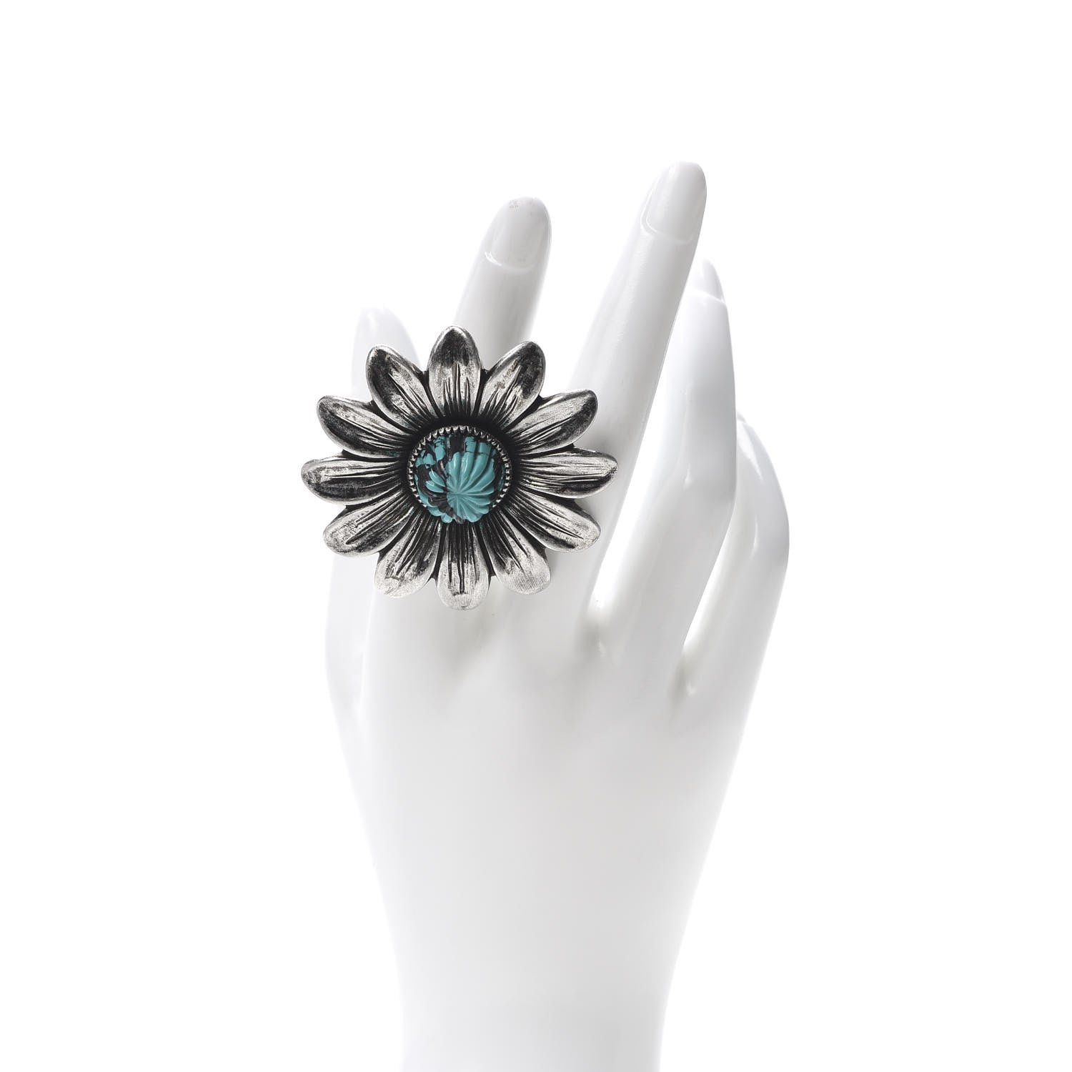 Gucci Sterling Silver Resin Flower Ring Turquoise 54 7 2 of 5