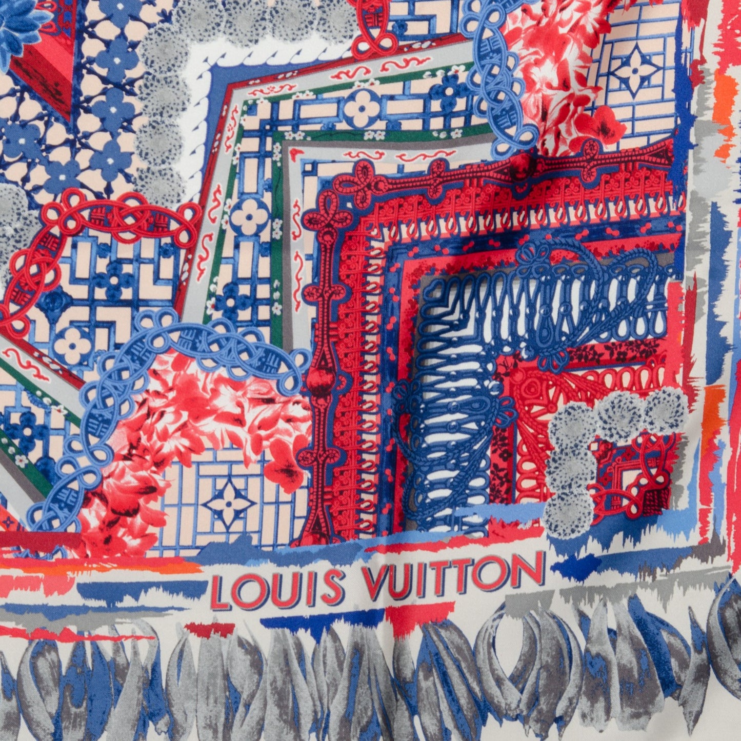 Silk Paradis Square Scarf Red Blue