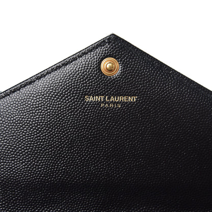 Saint Laurent Grain De Poudre Matelasse Chevron Monogram Envelope Chain Wallet Black 6 of 8