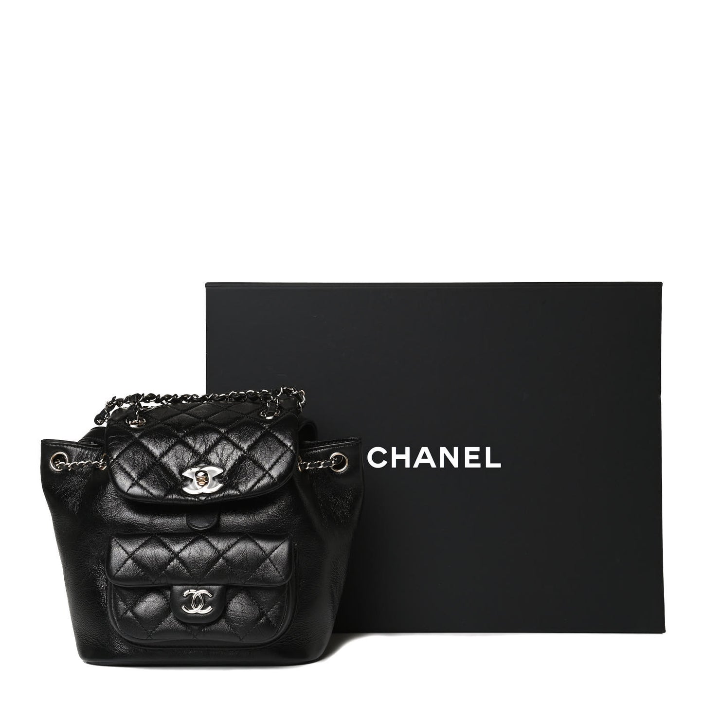 Glazed Aged Calfskin Quilted Small Duma Drawstring Backpack Black