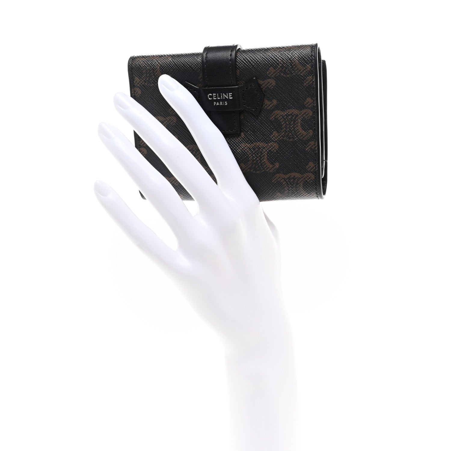 Celine Canvas Triomphe Medium Strap Wallet Black 2 of 8