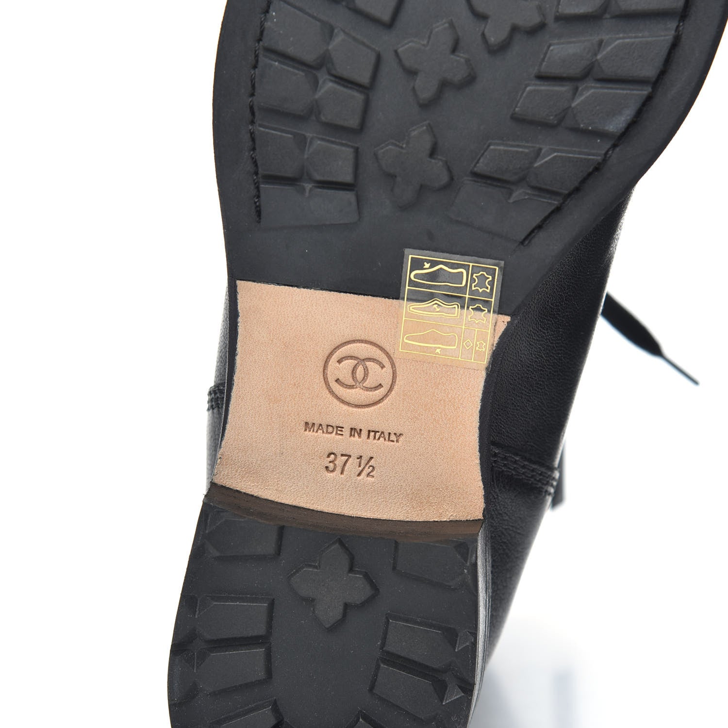 Chanel Calfskin Quilted Lace Up Combat Boots 37.5 Black 6 of 8