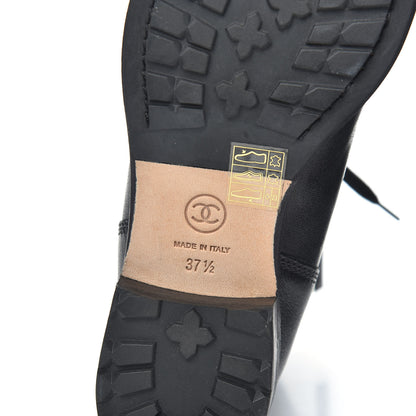 Chanel Calfskin Quilted Lace Up Combat Boots 37.5 Black 6 of 8