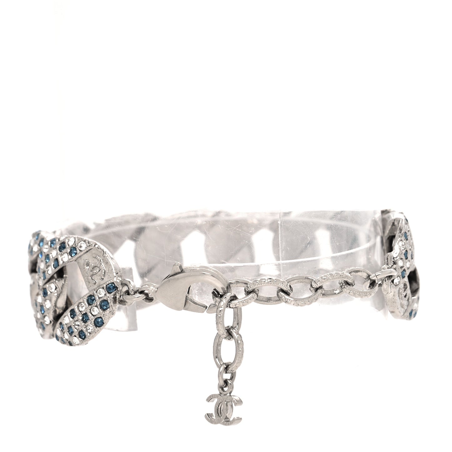 Crystal Chain Link CC Bracelet Silver Blue
