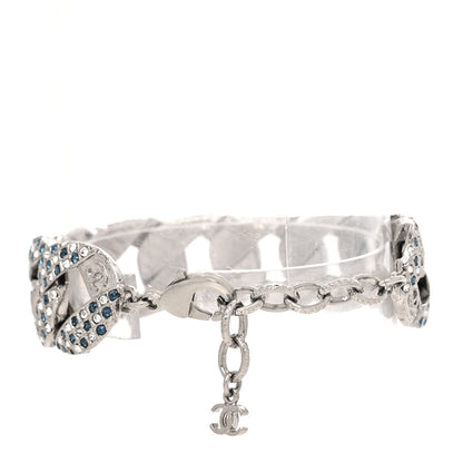 Chanel Crystal Chain Link CC Bracelet Silver Blue 3 of 4