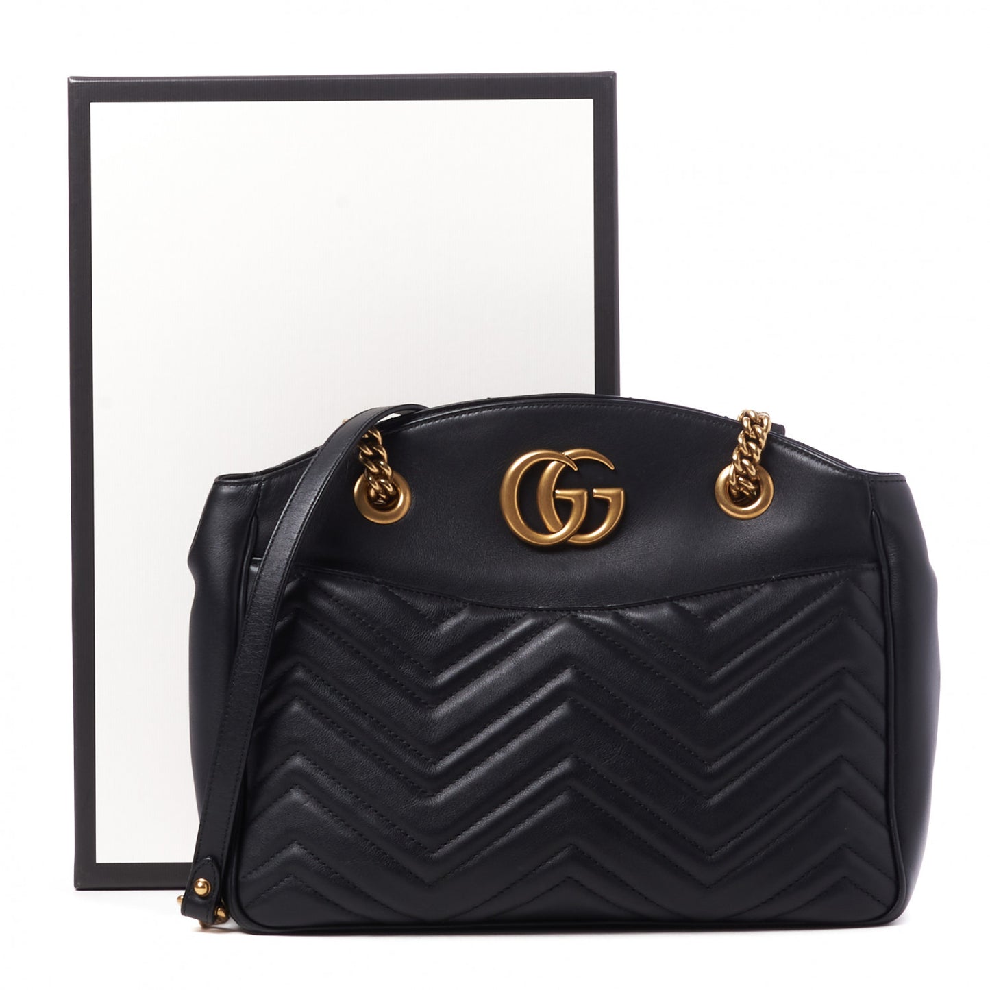 Calfskin Matelasse Medium GG Marmont Open Top Shoulder Bag Black