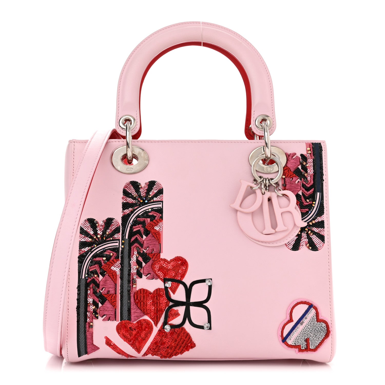 Christian Dior Smooth Calfskin Embroidered Medium Lady Dior Pink Multicolor 1 of 10