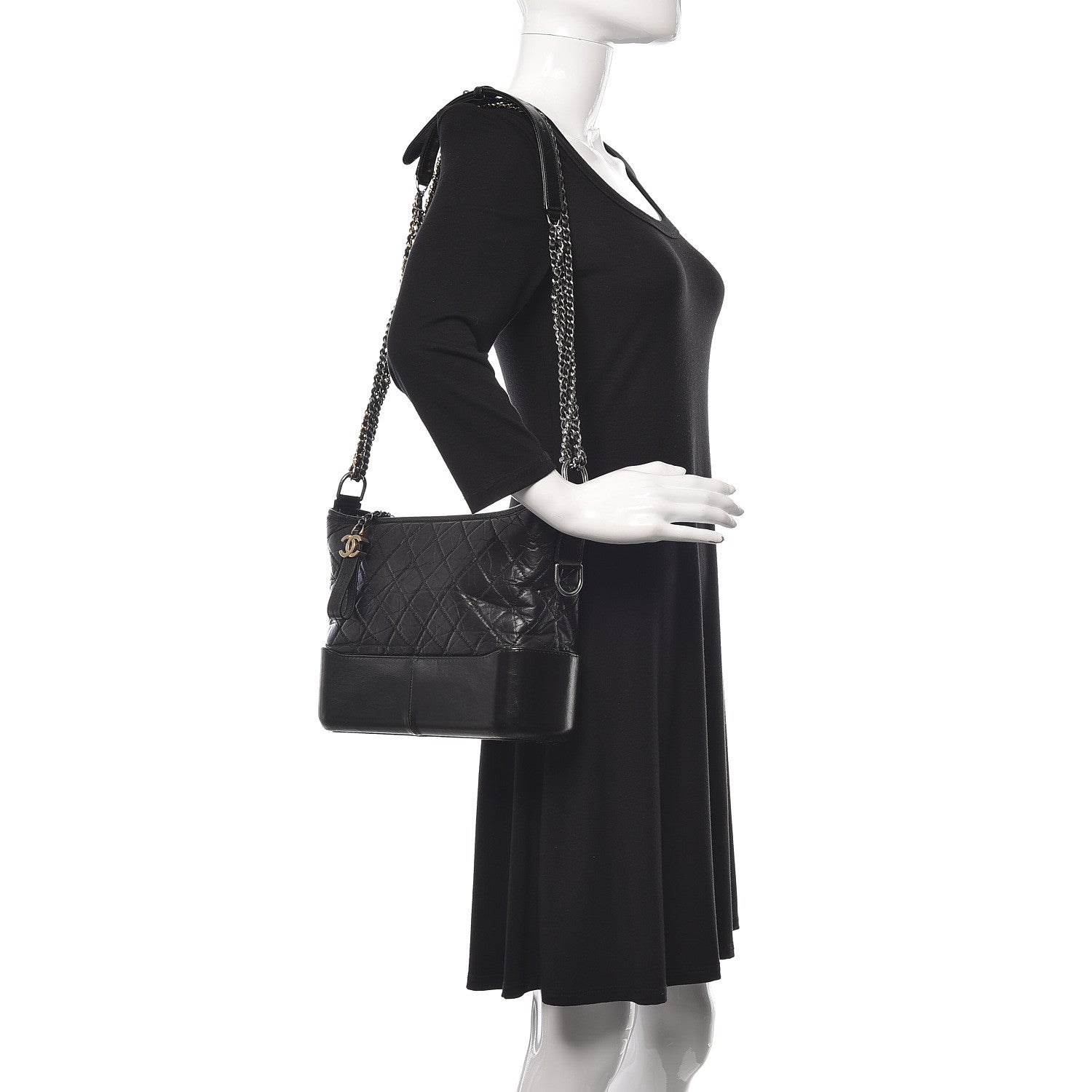 Chanel Aged Calfskin Quilted Medium Gabrielle Hobo Black 2 of 9