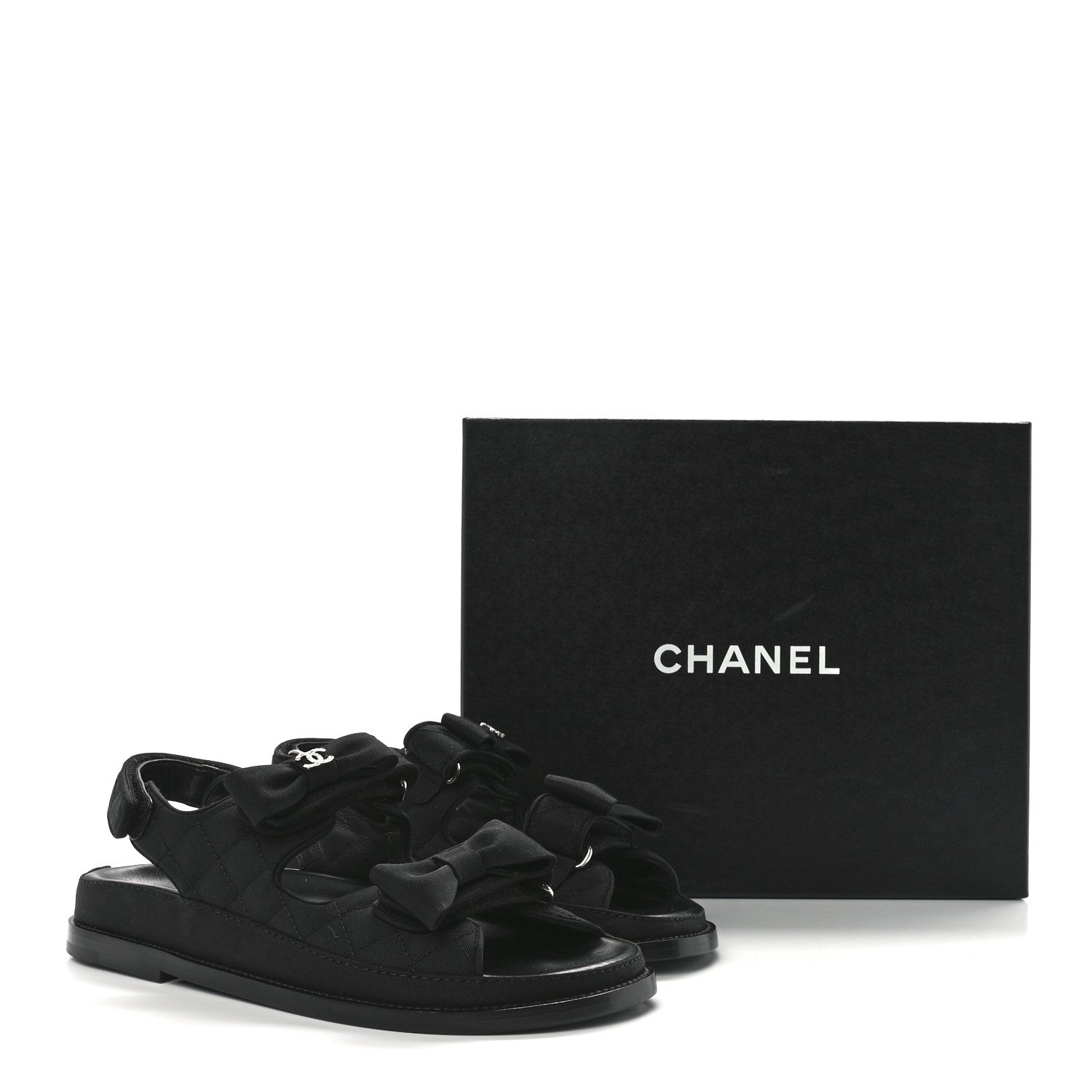 Chanel Grosgrain Quilted Bow Dad Sandals 37.5 Black 9 of 9