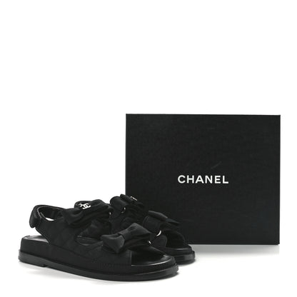 Chanel Grosgrain Quilted Bow Dad Sandals 37.5 Black 9 of 9