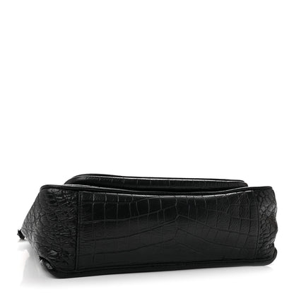 Saint Laurent Crocodile Embossed Lambskin Monogram Medium Niki Chain Satchel Black 4 of 12
