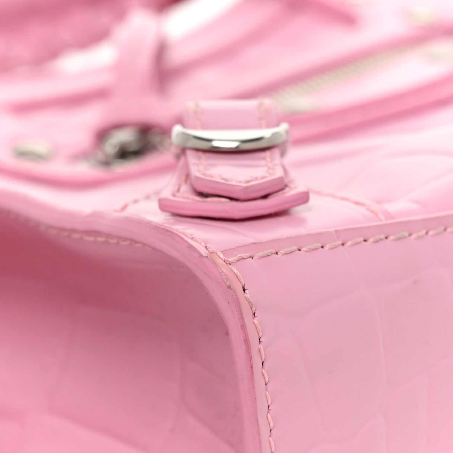 Balenciaga Semi Shiny Calfskin Crocodile Embossed Neo Classic Silver Hardware Mini City Pink 11 of 16