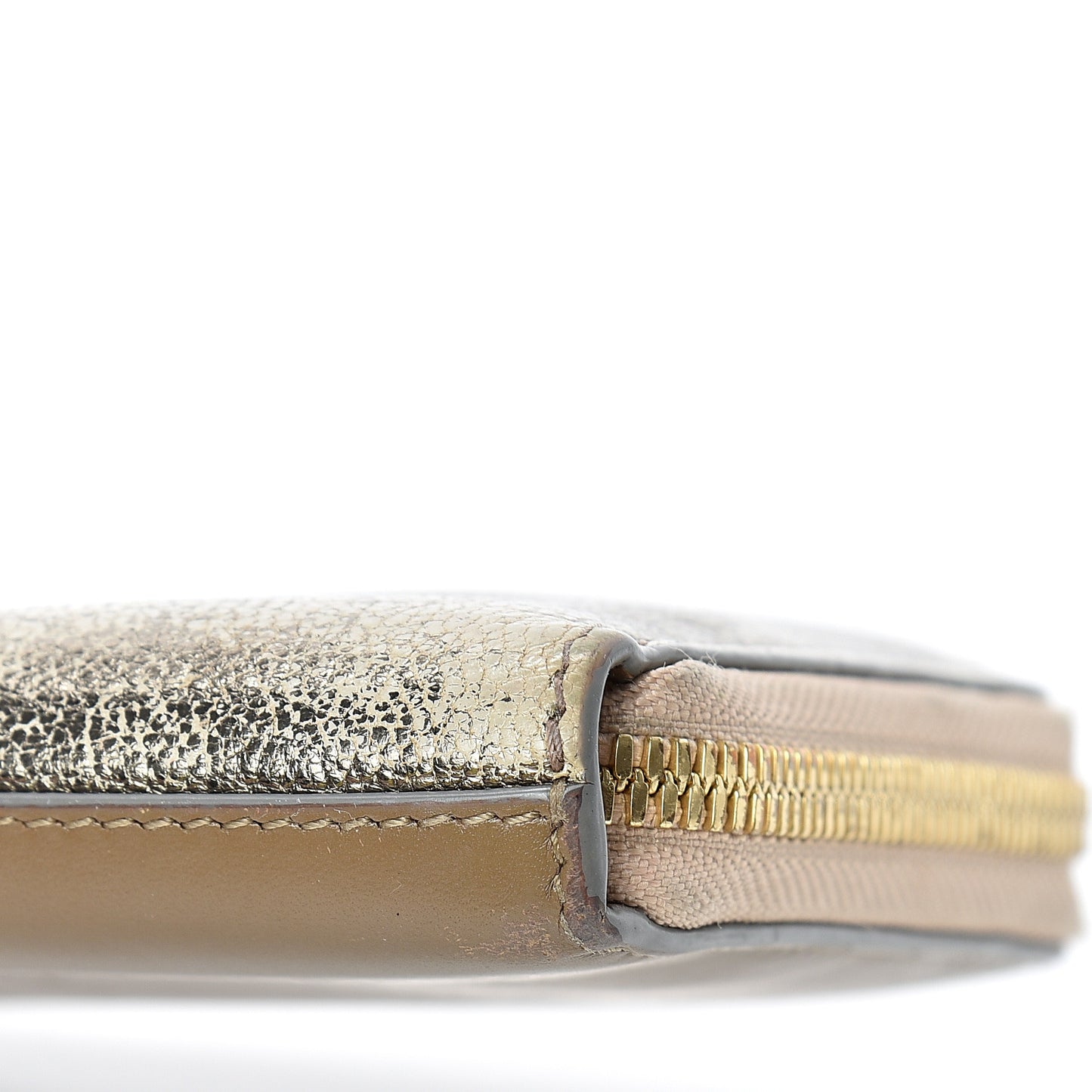Metallic Calfskin Zip Around Wallet Gold