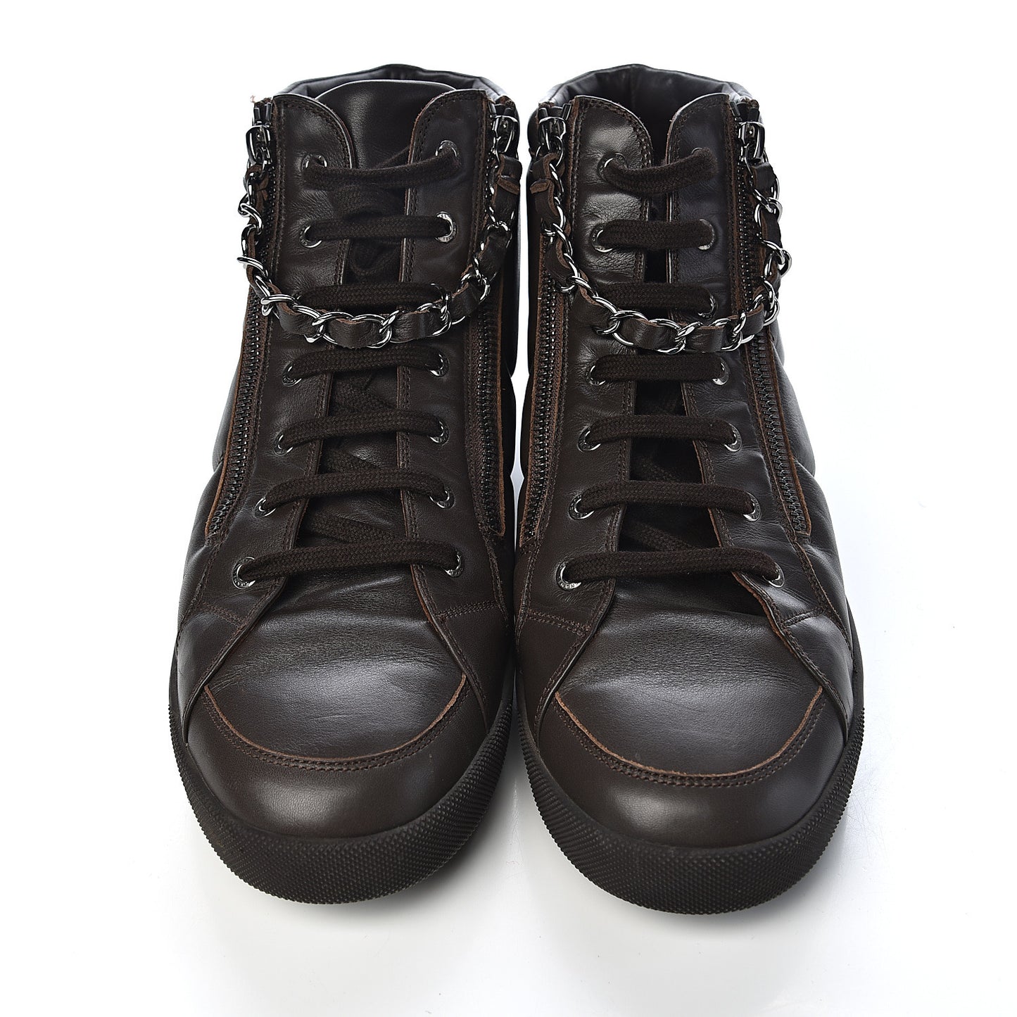 Calfskin Mens Zipped Sneakers 43 Brown