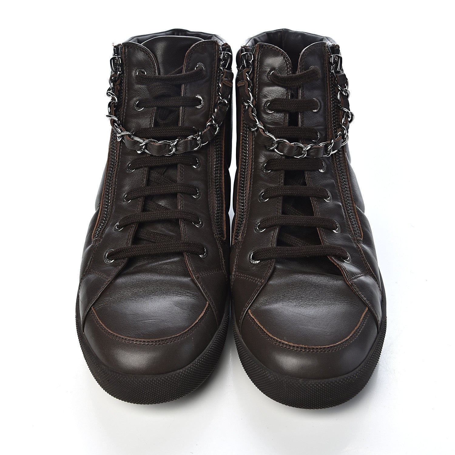 Chanel Calfskin Mens Zipped Sneakers 43 Brown 9 of 10