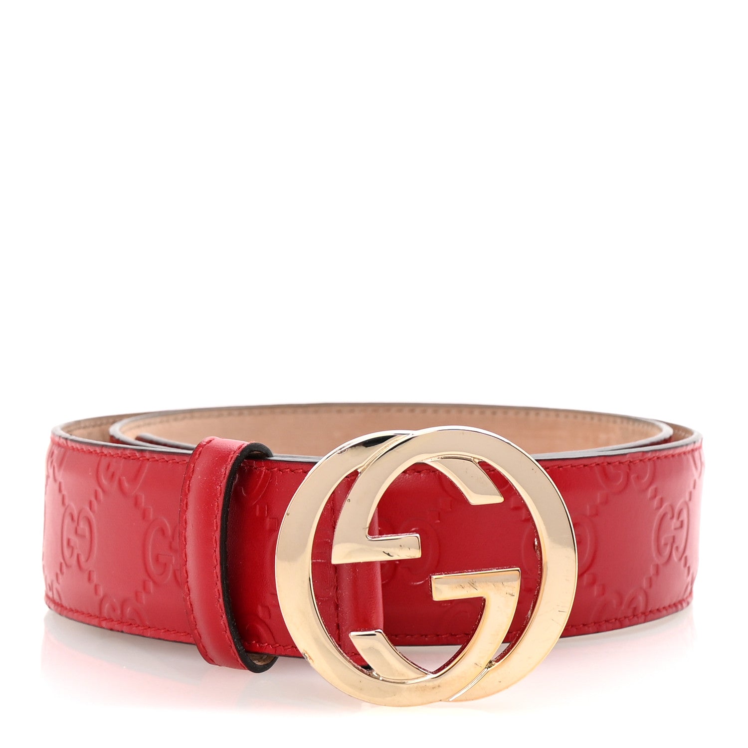 Gucci Guccissima Signature Interlocking G 37mm Belt 80 32 Hibiscus Red 1 of 6