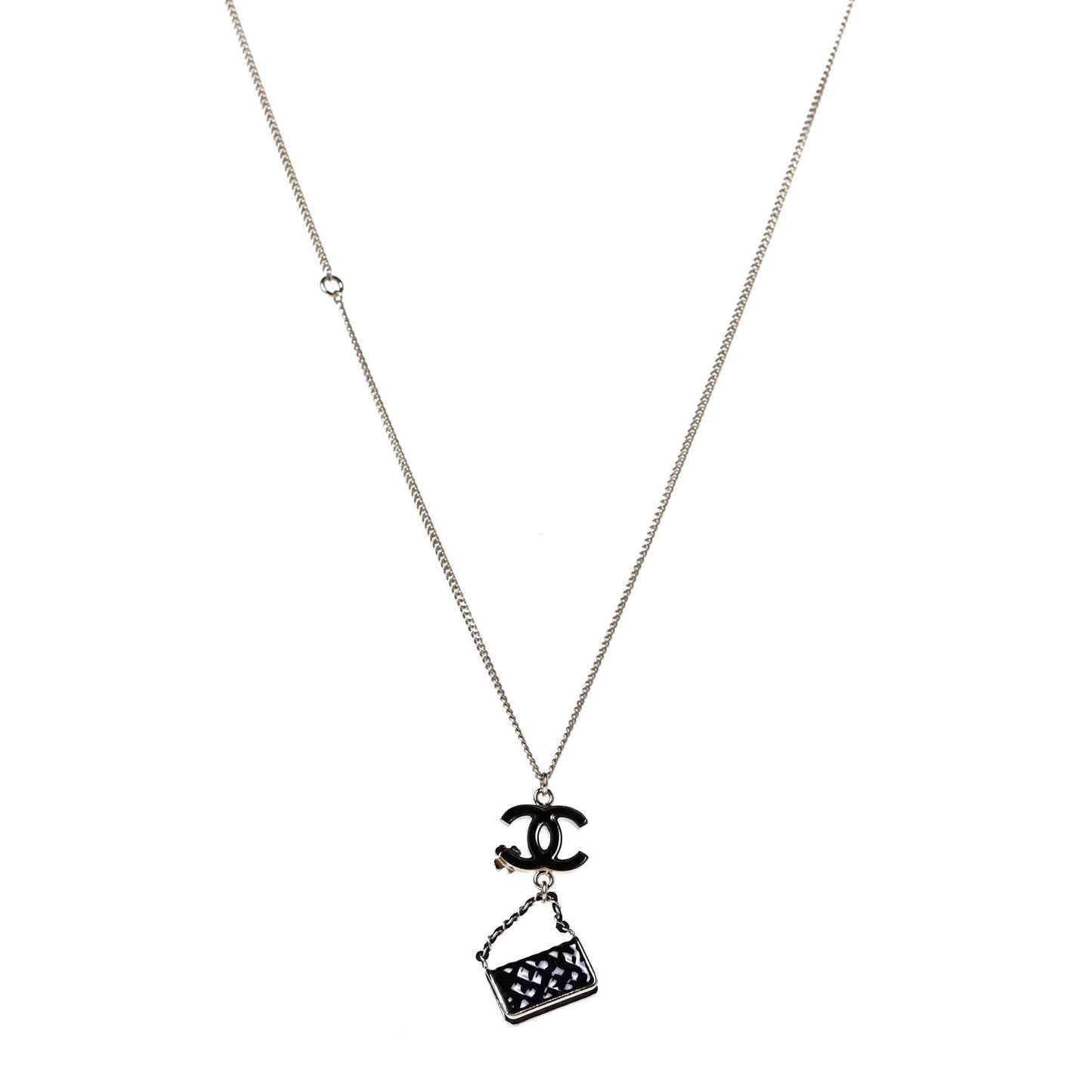 Enamel Charming Chic Classic Flap CC Charm Necklace Black