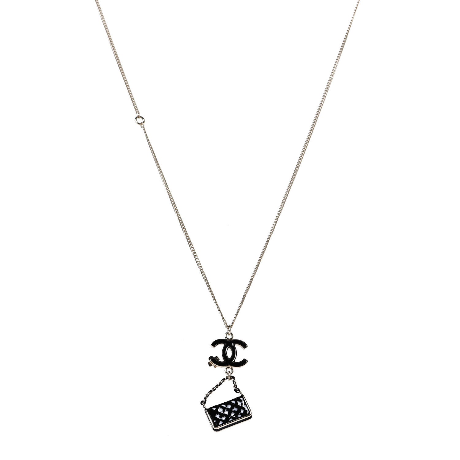 Chanel Enamel Charming Chic Classic Flap CC Charm Necklace Black 1 of 5