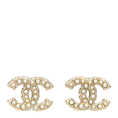 Chanel Metal Graduated Pearl Crystal CC Earrings Light Gold 2 of 10