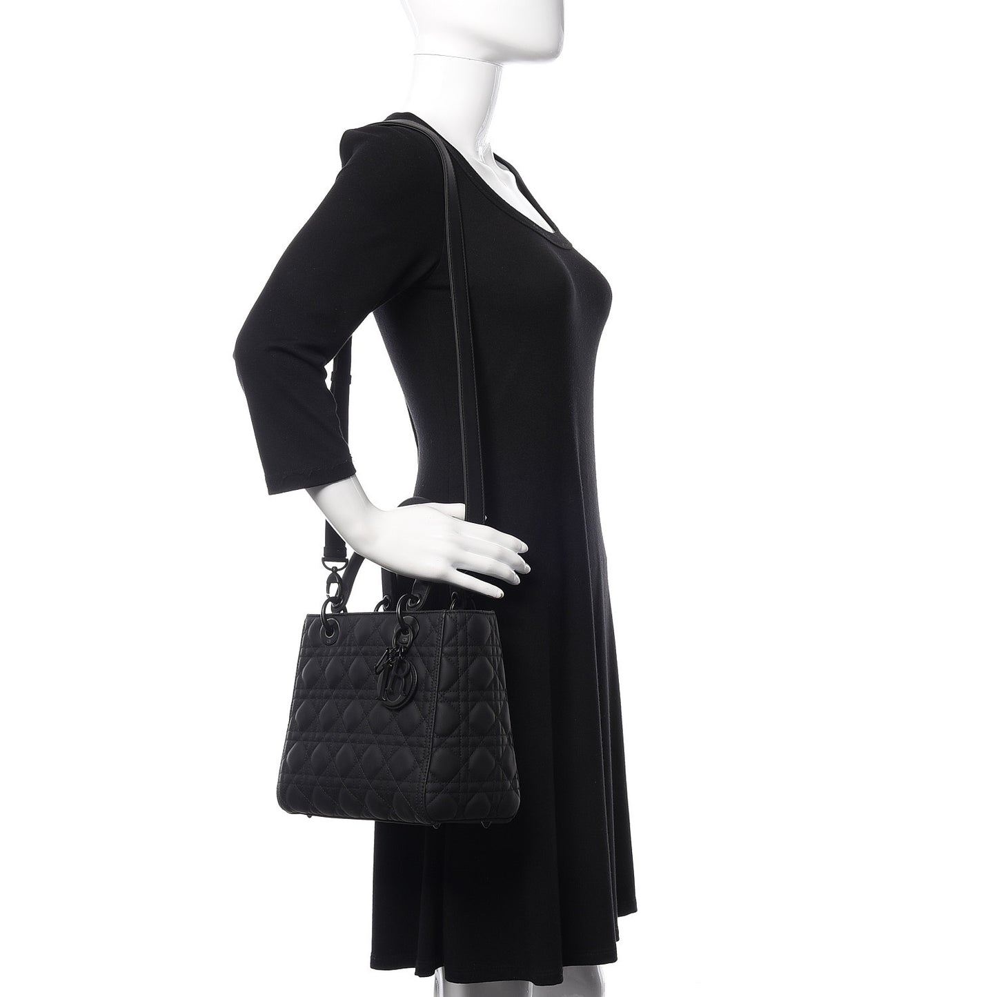 Ultra Matte Calfskin Cannage Medium Lady Dior Black