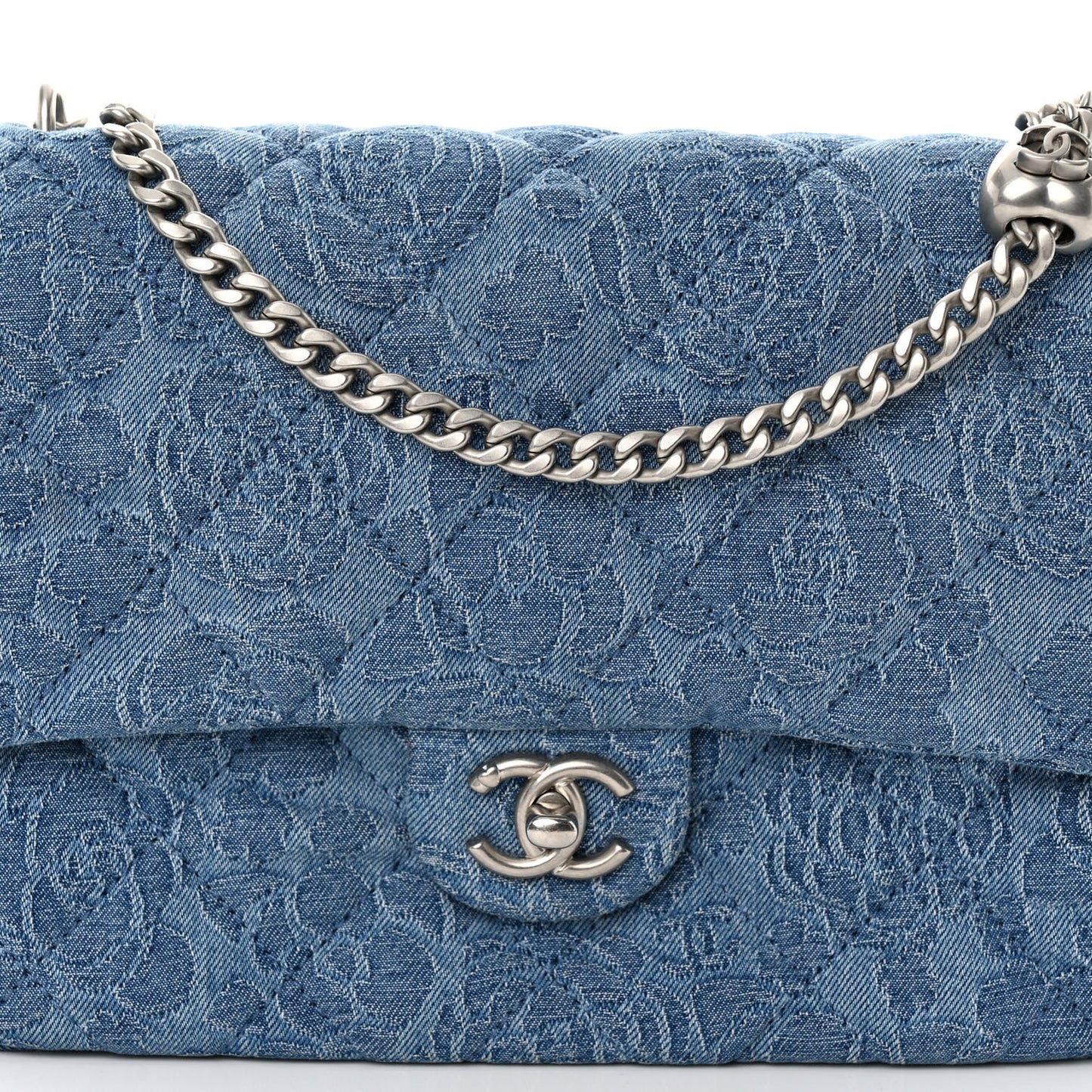 Denim Quilted Medium Camellia Sweetheart Flap Blue