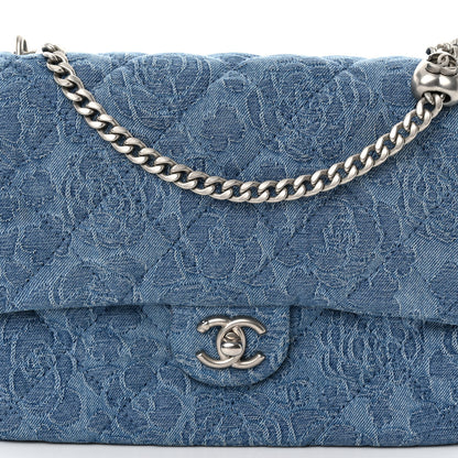 Chanel Denim Quilted Medium Camellia Sweetheart Flap Blue 8 of 10