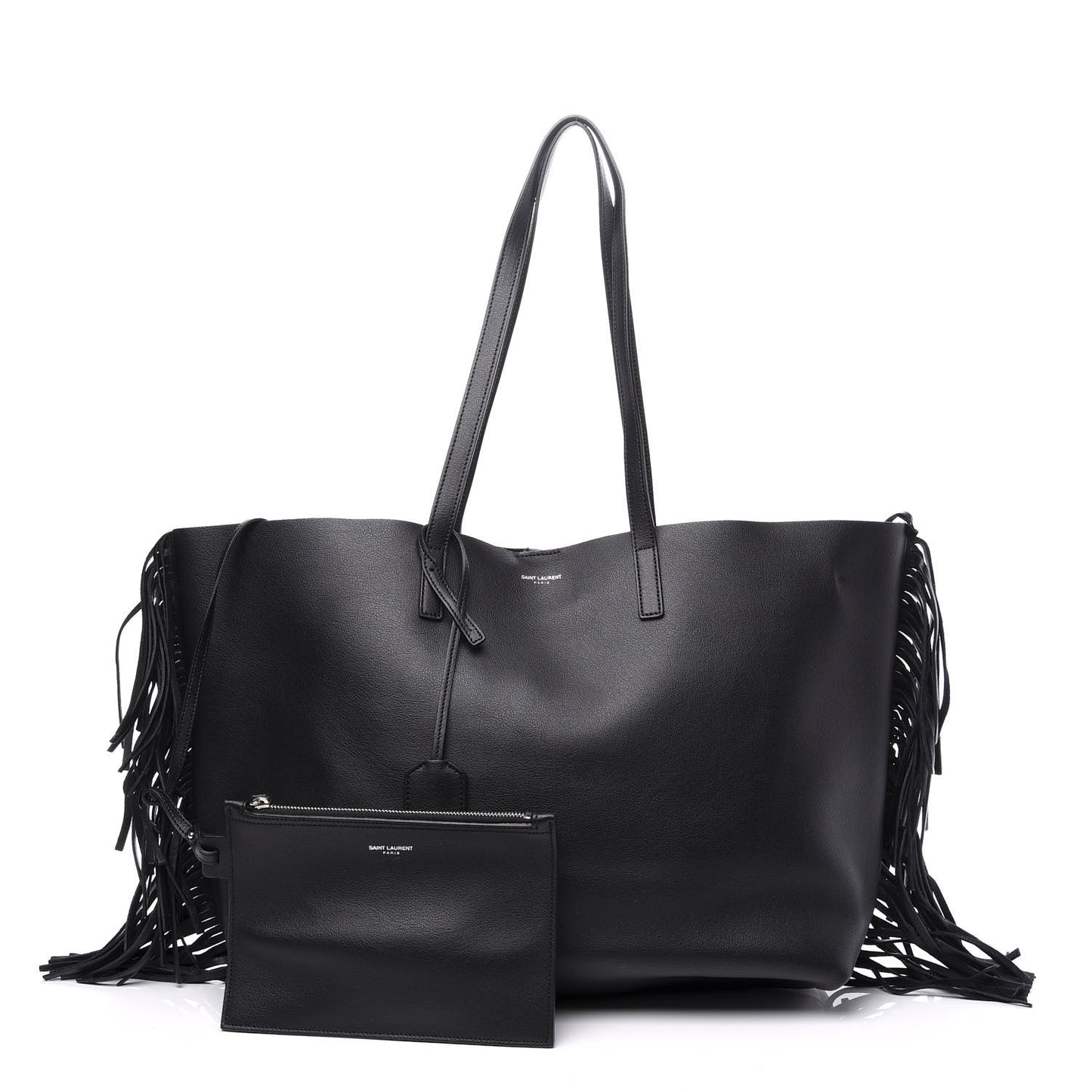 Calfskin Large Fringe Shopping Tote Black