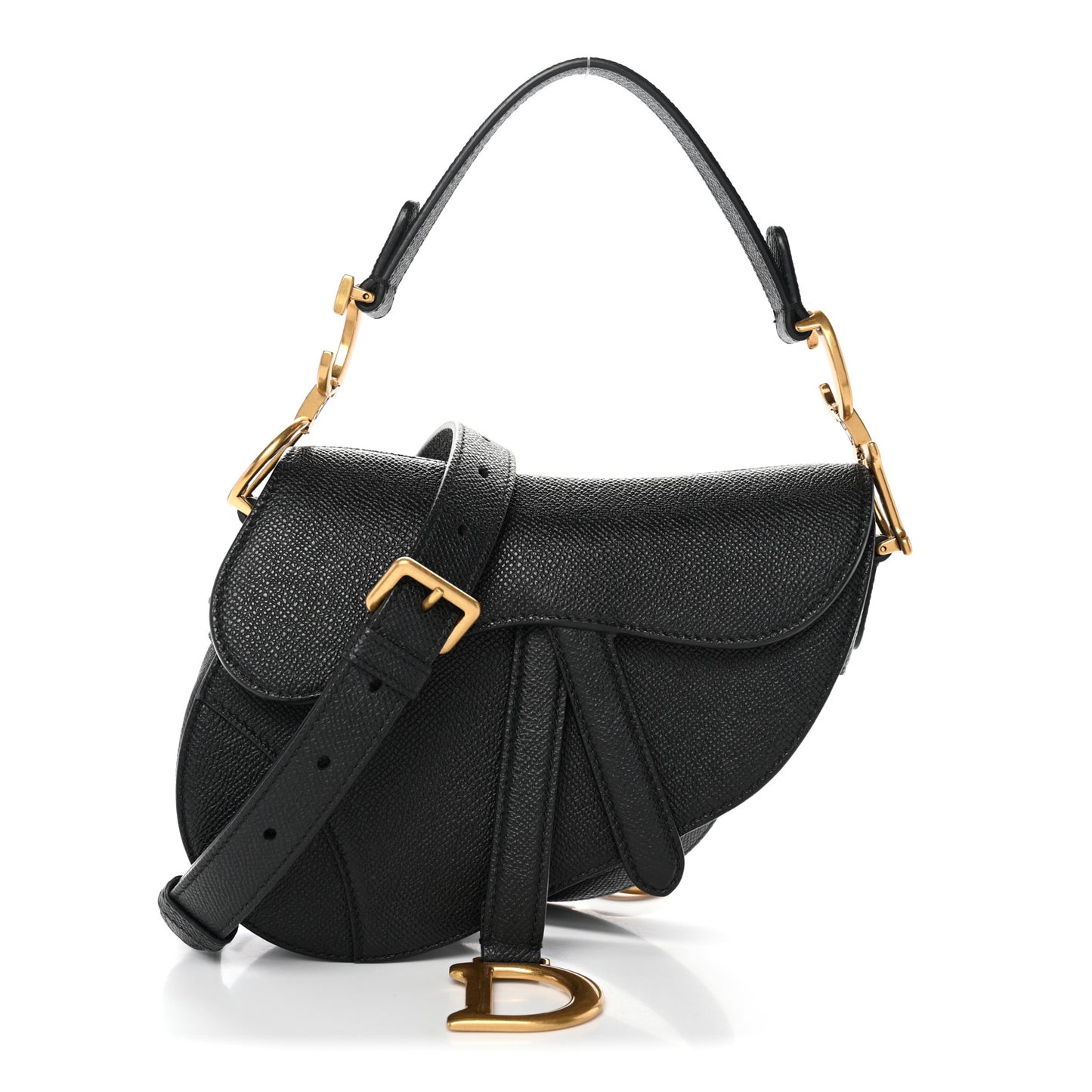 Grained Calfskin Mini Saddle Bag With Strap Black
