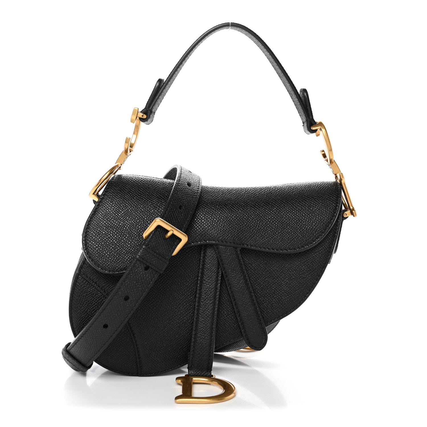 Christian Dior Grained Calfskin Mini Saddle Bag With Strap Black 1 of 10